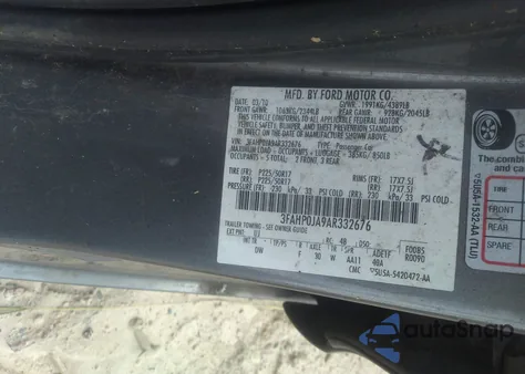 2010 Ford Fusion Sel из США, поврежденный, VIN 3FAHP0JA9AR332676